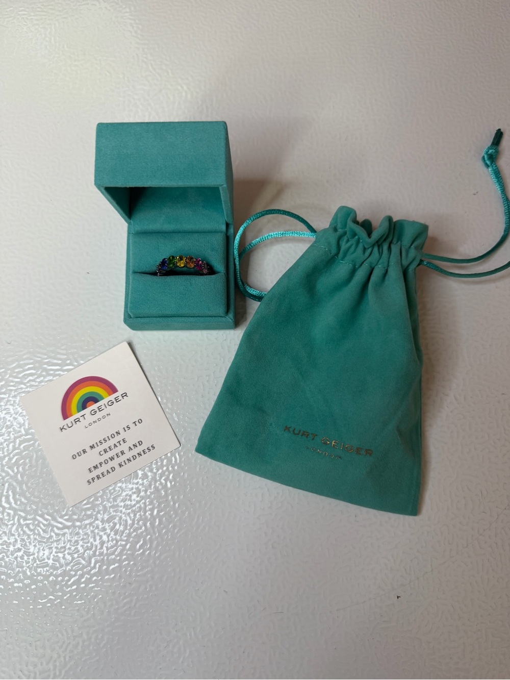 Kurt Geiger Teal Multicolor Crystal Band Ring